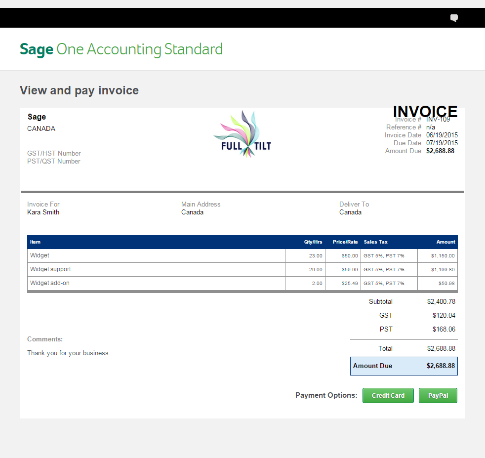 Sage One Custom Invoices
